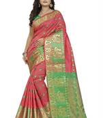 Pink Woven Cotton Silk Saree With Blouse