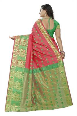 Pink Woven Cotton Silk Saree With Blouse 2