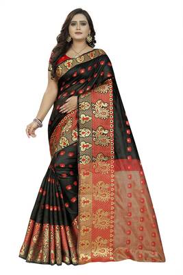 Black Woven Cotton Silk Saree With Blouse 1