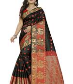 Black Woven Cotton Silk Saree With Blouse