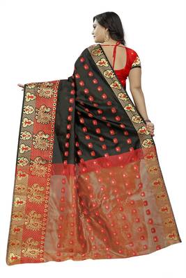 Black Woven Cotton Silk Saree With Blouse 2