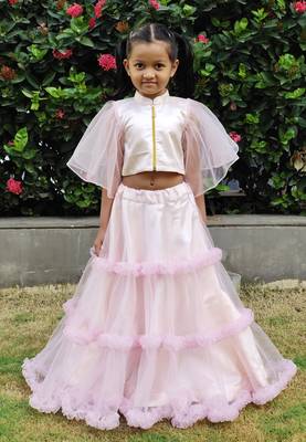Kids Pink Net With Satin Designer Lehenga Choli 1