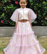 Kids Pink Net With Satin Designer Lehenga Choli