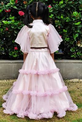 Kids Pink Net With Satin Designer Lehenga Choli 2