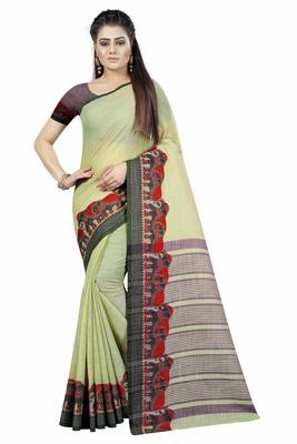 Light Green Linen Gala Jacquard Border Saree With Blouse 1