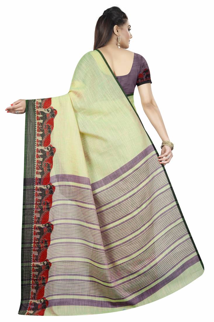 Light Green Linen Gala Jacquard Border Saree With Blouse
