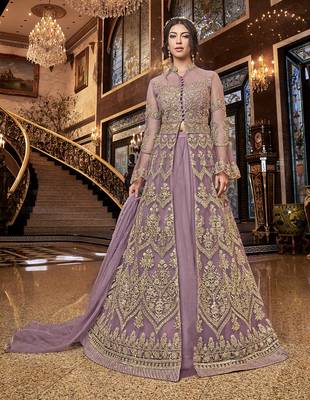 Light-purple embroidered net salwar 1