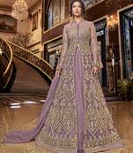 Light-purple embroidered net salwar