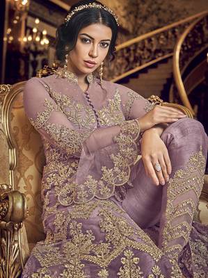 Light-purple embroidered net salwar 3