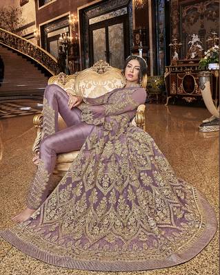 Light-purple embroidered net salwar 4