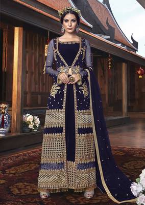 Blue embroidered net salwar 1