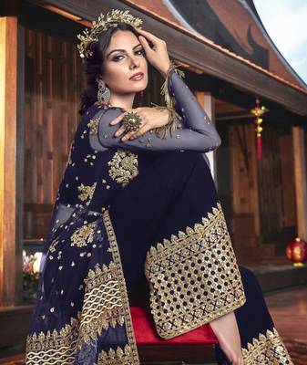 Blue embroidered net salwar 2
