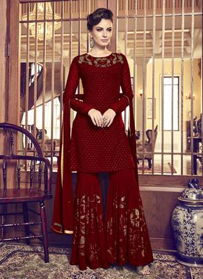 Maroon diamond work faux georgette salwar 1
