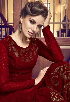 Maroon diamond work faux georgette salwar 2