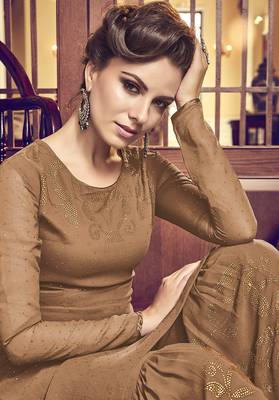 Brown diamond work faux georgette salwar 2