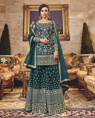 Dark-jade embroidered net salwar 1