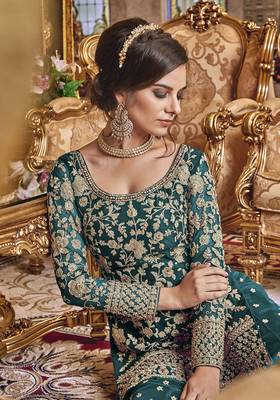 Dark-jade embroidered net salwar 2