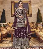 Dark-plum embroidered net salwar