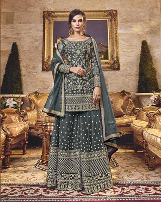 Dark-grey embroidered net salwar 1