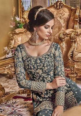 Dark-grey embroidered net salwar 2