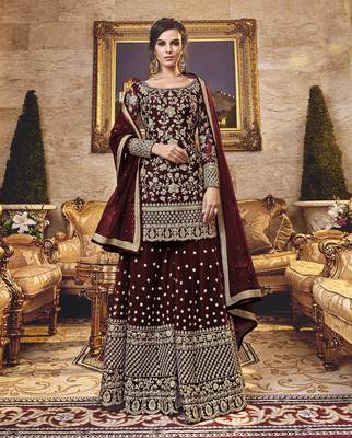 Dark-chocolate embroidered net salwar 1