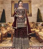 Dark-chocolate embroidered net salwar