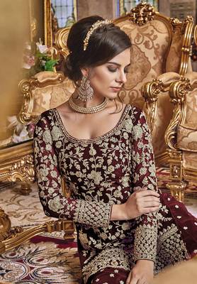 Dark-chocolate embroidered net salwar 2