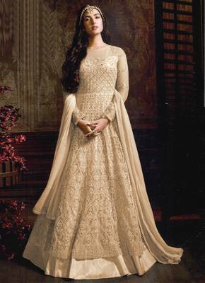 Cream embroidered net salwar 1