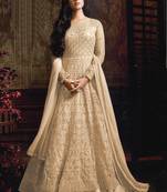 Cream embroidered net salwar