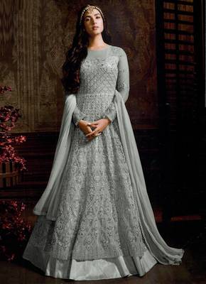 Silver embroidered net salwar 1