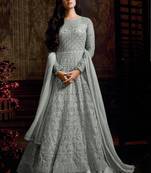 Silver embroidered net salwar