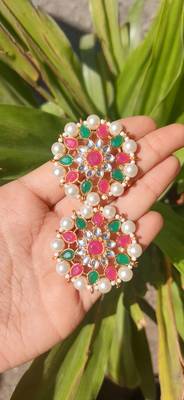 Multi Colour   Kundan Stud Earrings 3
