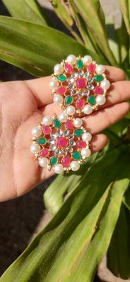 Multi Colour   Kundan Stud Earrings 4