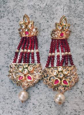 Maroon And Pink Gold-Plated Chandelier Earring 1