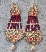 Maroon And Pink Gold-Plated Chandelier Earring