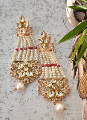 Gold-Plated  Pearl Chandelier Earring 1