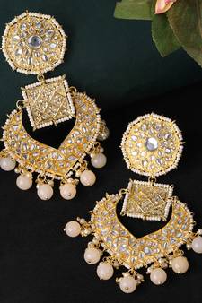 Gold Toned & Peach Coloured Classic Drop Earrings