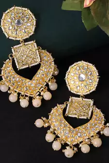 Gold Toned & Peach Coloured Classic Drop Earrings
