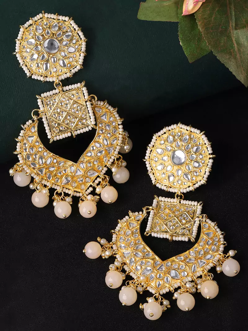 Gold Toned & Peach Coloured Classic Drop Earrings