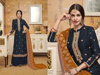 Dark Green Crep Silk Embroider Stone Palazzo Semi Suit For Festival 2