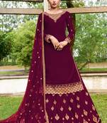 Eid Mubarak Pakistani Wine Georgette Embroider Work With Ghaghra Suit 
