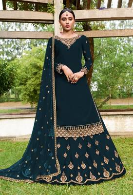Rama Green Georgette Embroider Work With Ghaghra Suit  1