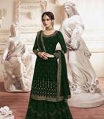 Green Georgette Embroidery Palazzo Style Semi Suit