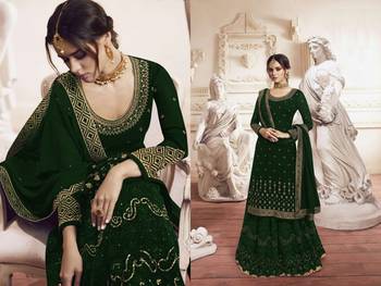 Green Georgette Embroidery Palazzo Style Semi Suit 2