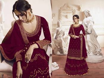 purple Georgette Embroidery Palazzo Style Semi Suit 2