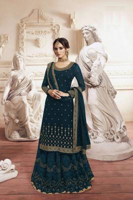 RAMA Green Georgette Embroidery Palazzo Style Semi Suit 1