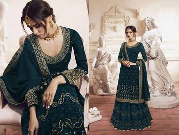 RAMA Green Georgette Embroidery Palazzo Style Semi Suit 2