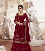 Maroon Georgette Embroidery Palazzo Style Semi Suit