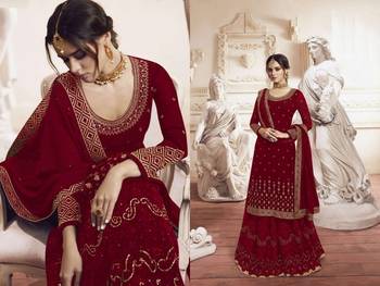 Maroon Georgette Embroidery Palazzo Style Semi Suit 2