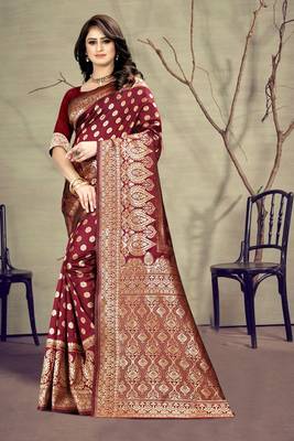Maroon Woven Art Silk Saree With Blouse 5